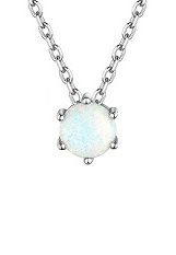 catchy silver round rolo chain October Opal birthstone baby necklace 